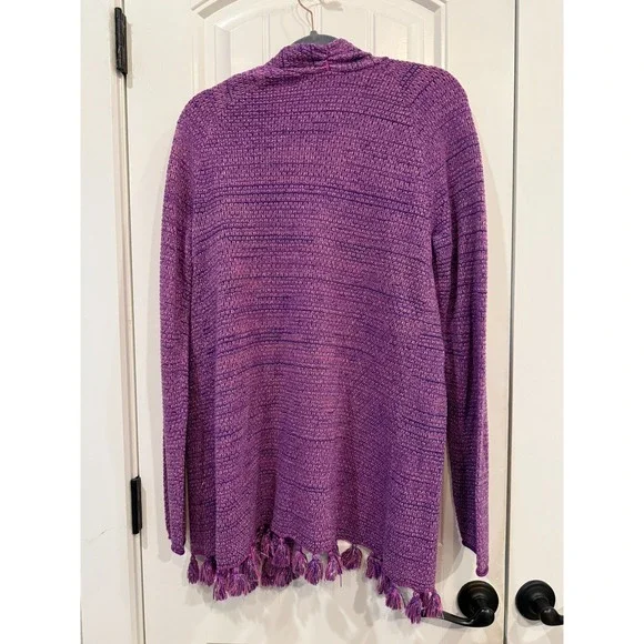 Lilly Pulitzer Tova Cardigan Sz L – Purple Berry Metallic Open Front Tassel Hem - Picture 2 of 7